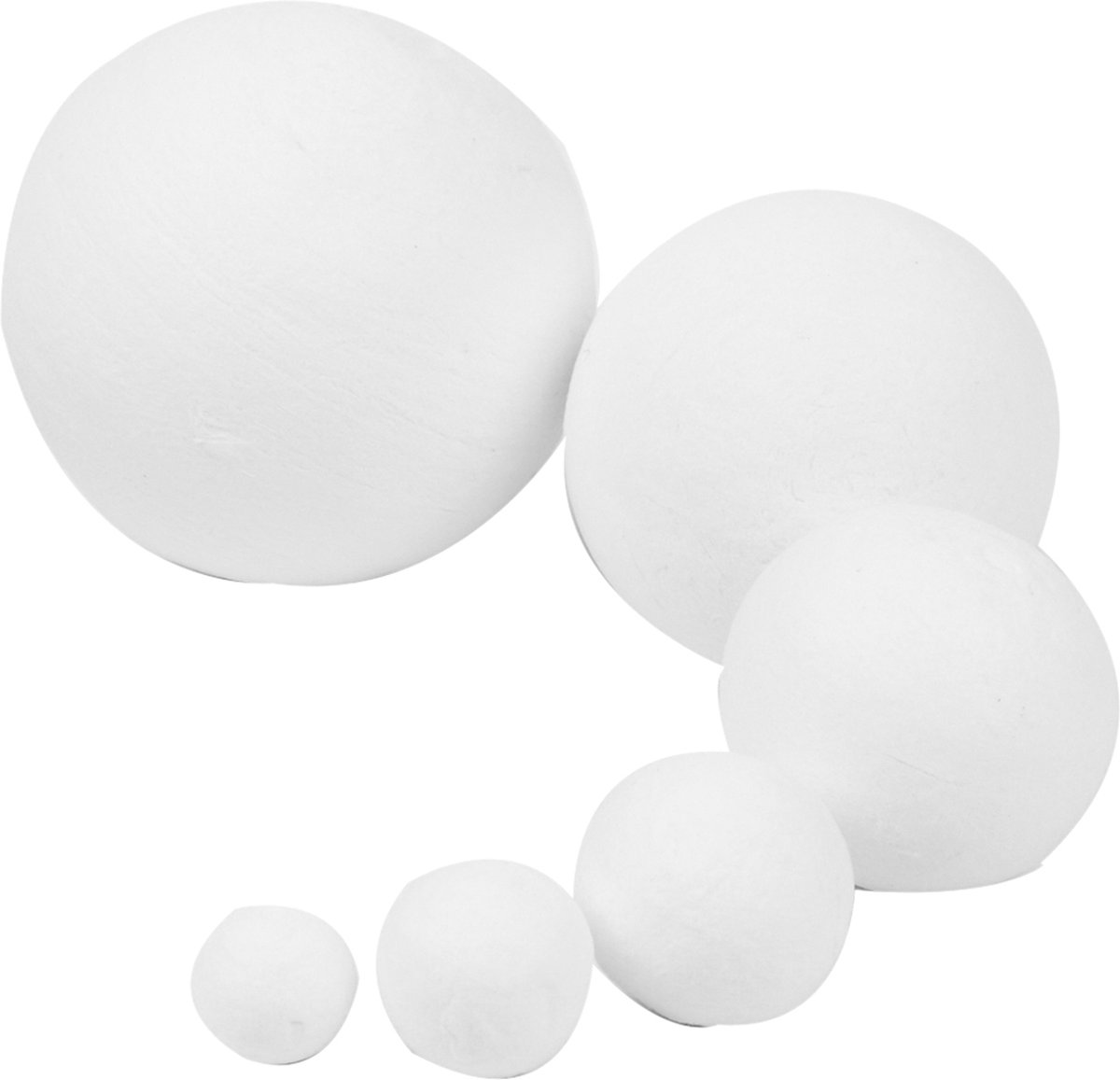 Boules de Coton Compressé, Ø12+15+20+30+40+50mm, 42 pces, blanc