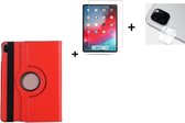 Coque iPad Pro 11 2020 - 11 pouces - iPad pro 11 2020 Protecteur d'écran - Protecteur d'appareil photo - Étui livre rotatif 360° Rouge + Verre trempé Glas + Protecteur d' lens' appareil photo