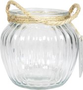 Set van 2x stuks glazen ronde vaas/vazen Ribbel 1,5 liter met touw hengsel/handvat 12 x 10,5 cm - 1500 ml - Bloemenvazen van glas