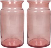 Set van 3x stuks glazen melkbus vaas/vazen oud roze 7 liter met smalle hals 16 x 29 cm - Bloemenvazen van glas