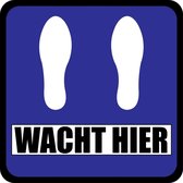 Wacht hier vloersticker, blauw, vierkant 150 mm