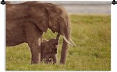 Wandkleed Baby olifant en moeder - Baby olifant bij zijn moeder in Kenia Wandkleed katoen 120x80 cm - Wandtapijt met foto