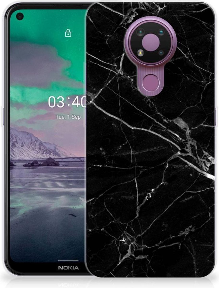 Nokia 3.4 TPU Siliconen Hoesje Marmer Zwart - Origineel Cadeau Vader