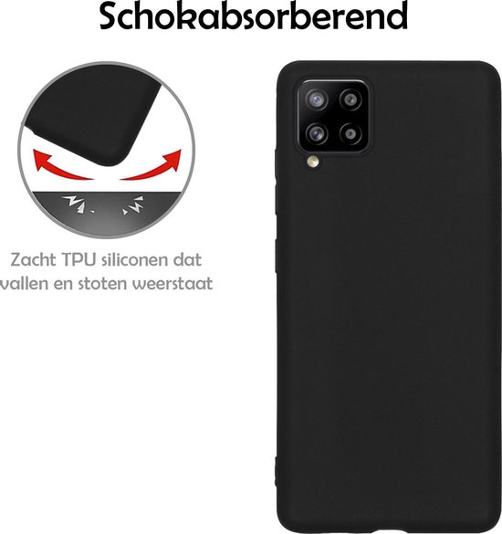 Zwarte telefoonhoes met links een illustratie van de hoek die impact absorbeert.