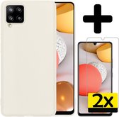 Samsung A42 Hoesje Siliconen Case Hoes Met 2x Screenprotector - Wit