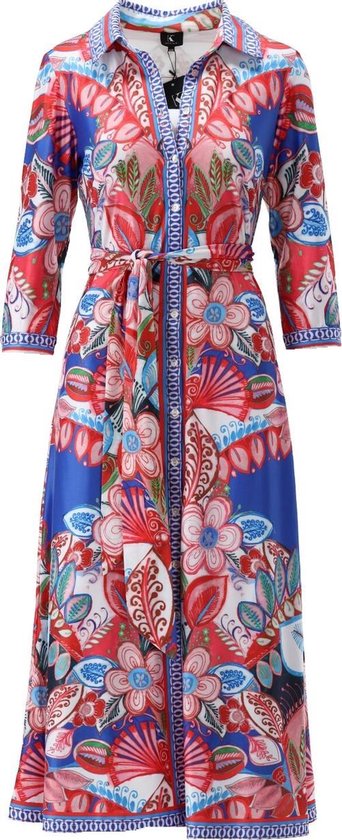 Dames jurk - print blauw / rood - lange jurk - K-design | bol.com