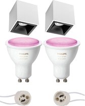 Pragmi Cliron Pro - Opbouw Vierkant - Mat Wit/Zwart - Verdiept - 90mm - Philips Hue - Opbouwspot Set GU10 - White and Color Ambiance - Bluetooth