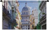 Wandkleed Cuba - El Capitolo aan het einde van een prachtige straat in Cuba Wandkleed katoen 90x60 cm - Wandtapijt met foto