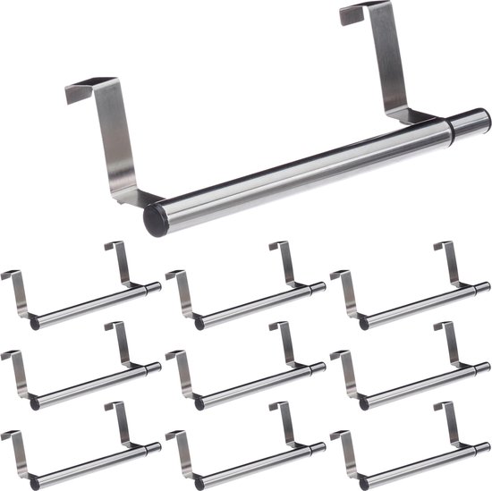 Relaxdays 10x handdoekhouder uitschuifbaar - handdoekstang kastdeur - rvs - enkel