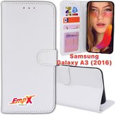 EmpX.nl Galaxy A3 (2016) Wit Boekhoesje | Portemonnee Book Case voor Samsung Galaxy A3 (2016) Wit | Flip Cover Hoesje | Met Multi Stand Functie | Kaarthouder Card Case Galaxy A3 (2016) Wit | 