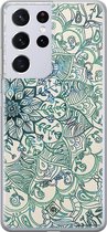 Samsung S21 Ultra hoesje siliconen - Mandala blauw | Samsung Galaxy S21 Ultra case | blauw | TPU backcover transparant