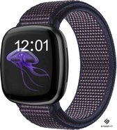 Nylon Smartwatch bandje - Geschikt voor  Fitbit Versa 3 nylon band - indigo blauw - Maat: L - Strap-it Horlogeband / Polsband / Armband