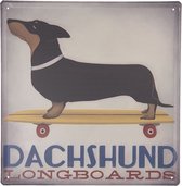 Clayre & Eef Tekstbord 30*30 cm Meerkleurig Ijzer Vierkant Dachshund Longboards Wandbord Quote Bord Spreuk