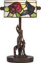 LumiLamp Bureaulamp Bankierslamp Tiffany 15*33 cm Meerkleurig Polyresin / Glas Bloemen Tafellamp Glas in Lood