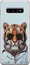 Samsung S10 hoesje siliconen - Tijger wild | Samsung Galaxy S10 case | blauw | TPU backcover transparant