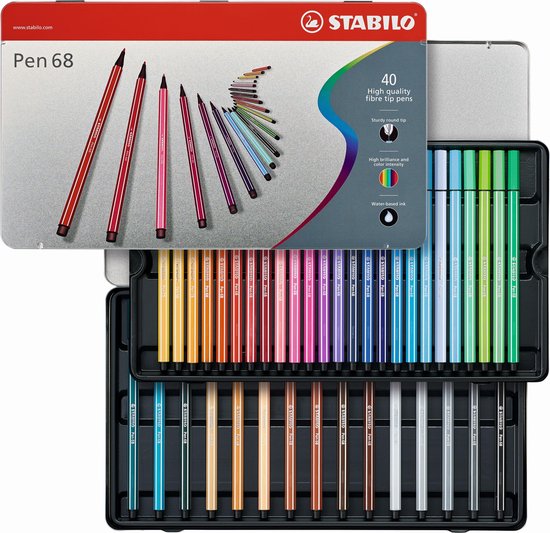STABILO Pen 68 - Premium Viltstift - Metalen Etui - 40 Verschillende Kleuren