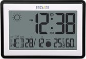 Explore Scientific RDC8002 radio gestuurde digitale wandklok met weersvoorspelling | Groot display | Dag-datum | Thermometer | Hygrometer | Maanstand | Zwart