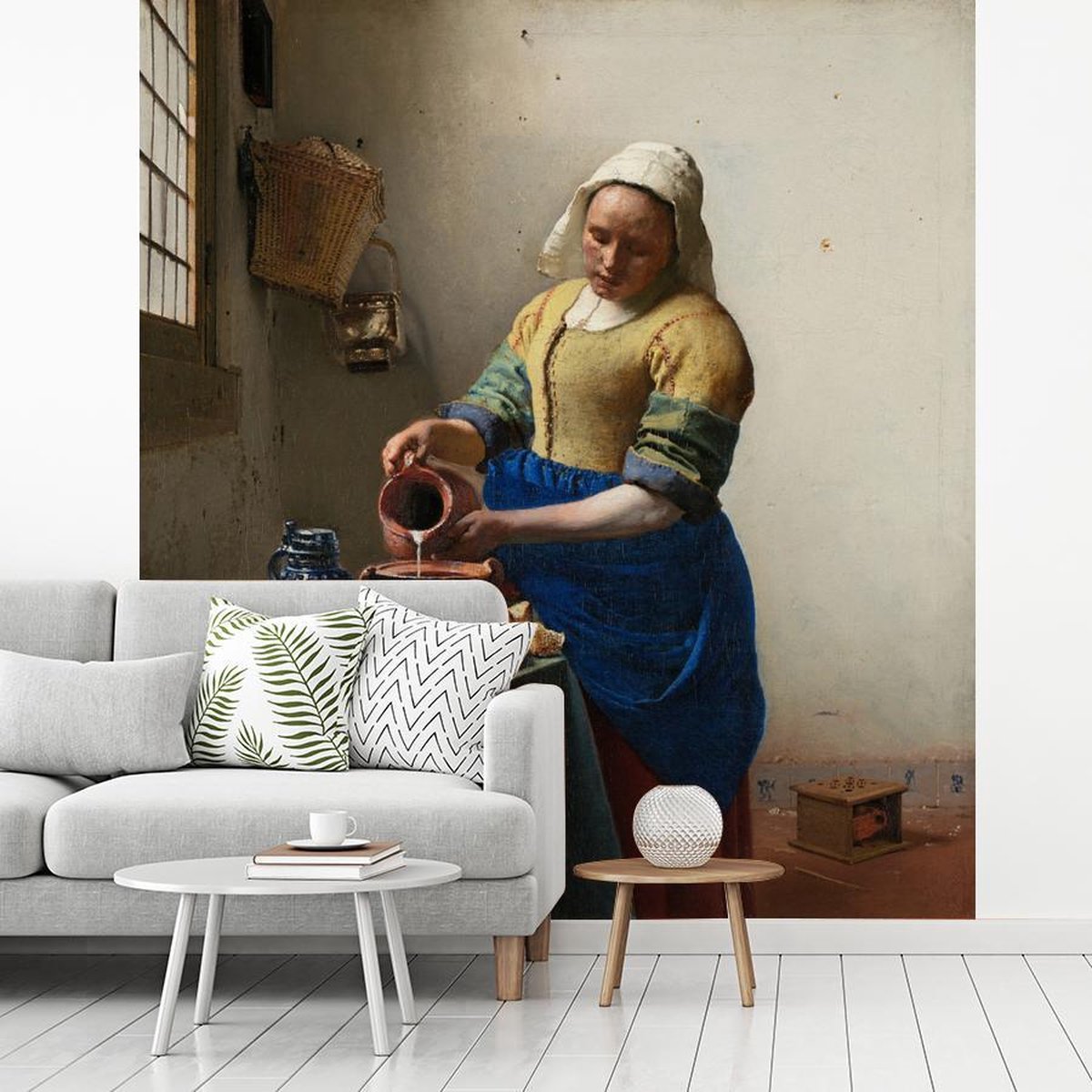 Fotobehang Vermeer - melkmeisje - Schilrij van Johannes Vermeer fotobehang vinyl breedte 200 cm x h