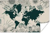 Poster Wereldkaart - Bloemen - Planten - 180x120 cm XXL