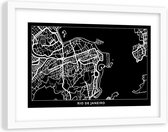 Foto in frame , Plattegrond Rio De Janeiro , 120x80cm , Zwart wit , wanddecoratie