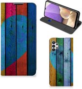Smartphone Hoesje Geschikt voor Samsung Galaxy A32 5G Mobiel Bookcase Wood Heart