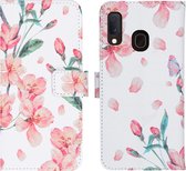 iMoshion Design Softcase Book Case Samsung Galaxy A20e hoesje - Blossom Watercolor White