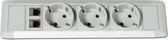Inbouw unit model Slimline Omega, 3x 230V en 1x USB (cat6) wit incl. aansluitkabel type gst18
