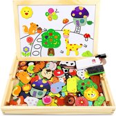 Magneten Speelgoed - Zinaps Magnetische houten puzzel met dubbelzijdig bord, houten speelgoed puzzels kinderen, 110 stuks dier patroon, educatief magnetisch houten speelgoed, creat