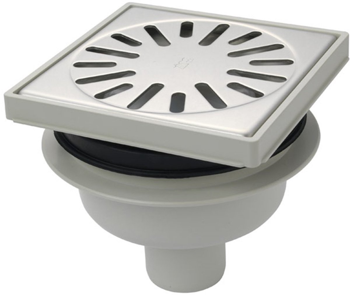 Aquaberg kunststof put/opzetstuk met onderaansl 50mm RVS rooster 15x15cm met PPC reukslot 50mm