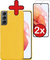 Samsung S21 Hoesje Siliconen Case Cover Met 2x Screenprotector - Samsung Galaxy S21 Hoesje Cover Hoes Siliconen Met 2x Screenprotector - Geel