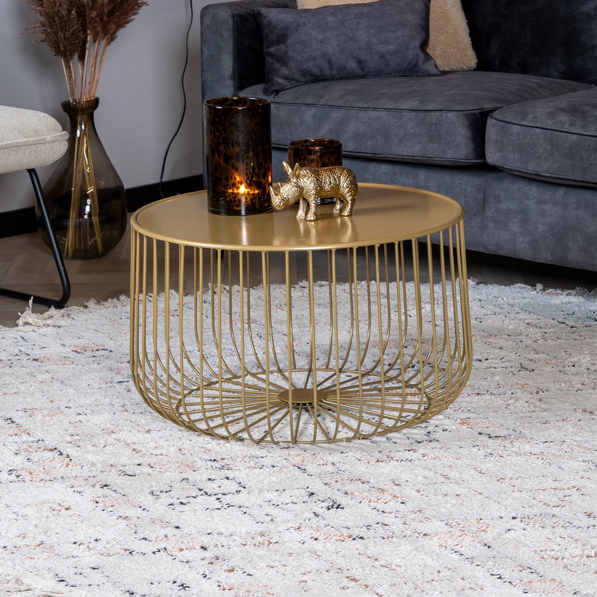 FineBuy Bijzettafel Aluminium 33x33x53 cm Salontafel Goud Metaal | Dienblad Tafel Rond Woonkamer Moderne | Kleine Koffietafel Woonkamertafel Hoog