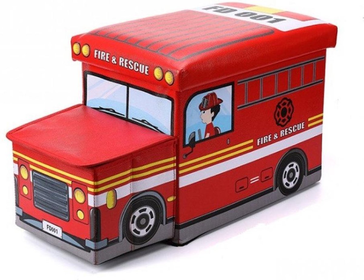 Clever Storage Opbergbox speelgoed (brandweerauto) - Rood - Sorteervakken, Met deksel, Opvouwbaar