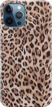 Apple iPhone 12 Pro Max Telefoonhoesje - Premium Hardcase Hoesje - Dun en stevig plastic - Met Dierenprint - Luipaard Patroon - Bruin