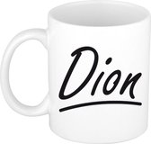 Dion naam cadeau mok / beker met sierlijke letters - Cadeau collega/ vaderdag/ verjaardag of persoonlijke voornaam mok werknemers
