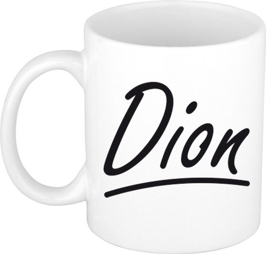 Dion Lettering Dion naam cadeau mok / beker met sierlijke letters - Cadeau collega ...