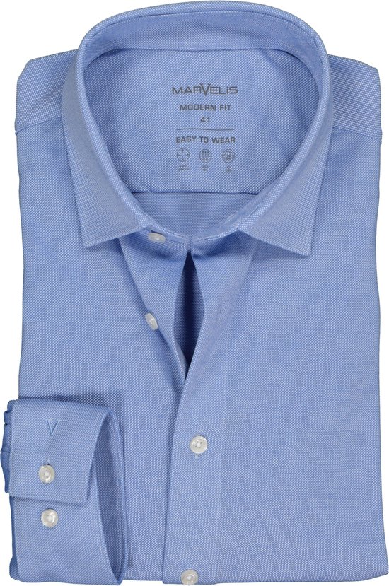 MARVELIS jersey modern fit overhemd - lichtblauw tricot - Strijkvriendelijk - Boordmaat: