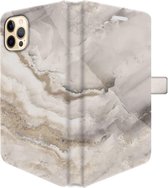 Apple iPhone 12 Pro Telefoonhoesje - Portemonneehoesje  - Met pasjeshouder - Met Marmerprint - Marmer - Wit