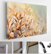 Abstract oil painting of colorful flower with orange, red, yellow leaf. Illustration hand painted, nature of fall, autumn season - Modern Art Canvas - Horizontal - 1896713962 - 80*
