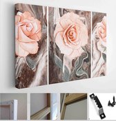 Decoration for the interior. Modern abstract art on canvas. Set of pictures with different textures and colors. Pink rose - Modern Art Canvas - Horizontal - 1245890788 - 80*60 Hori