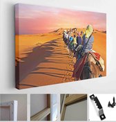 Camel caravan driving through the desert in Morocco Africa at sunset - Modern Art Canvas - Horizontal - 582101515 - 115*75 Horizontal