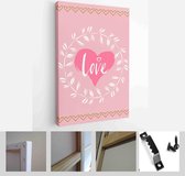 Itsallcanvas - Schilderij - Happy Valentines Day Cards. Handdrawn Romantic Lettering Art Vertical Vertical - Multicolor - 80 X 60 Cm