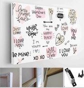 Valentines day love quotes and vector clipart set with candy box, heart balloons, arrows graphic - Modern Art Canvas - Horizontal - 1859482204 - 50*40 Horizontal