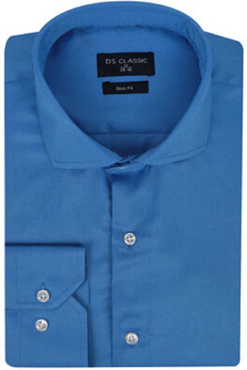 DS Damat-Maat S-Overhemd-Slim Fit-Blauw- 65% katoen 35% polyester