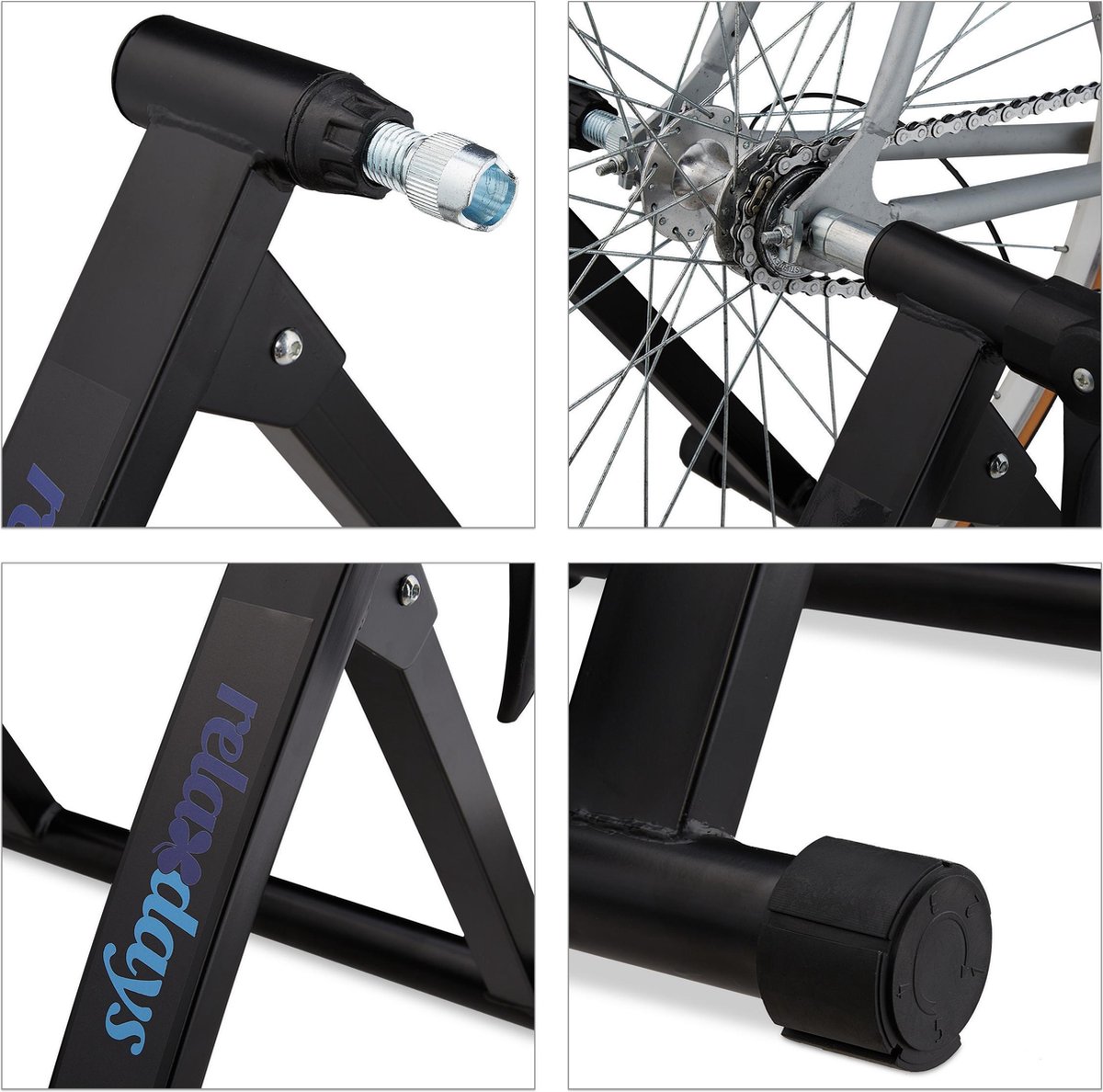 Relaxdays Vélo entraînement pour roues 26-28 pouces, jusqu'à 150 kg,  pliable, intérieur, freinage magnétique, noir.