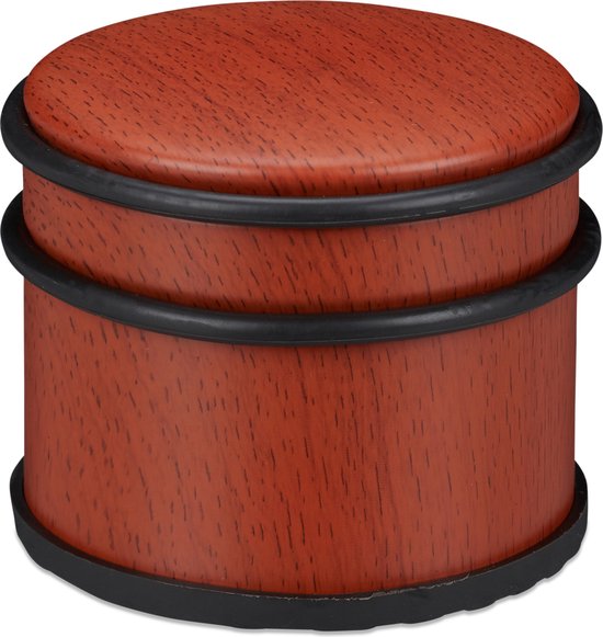 deurstopper rvs - voor zware deuren - hoge deurbuffer - Ø 9,5 cm - rubber - houtlook - roodbruin
