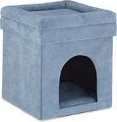 relaxdays pouf lit pour chat - repose-pieds chat - panier pour chat - tabouret de maison pour chat - gris pliable