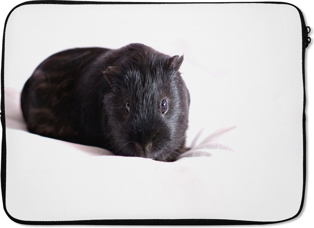 Laptophoes 14 inch - Zwarte cavia - Laptop sleeve - Binnenmaat 33x23 cm - Zwarte achterkant