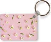 Porte-clés Camomille abstraite - Marguerites sur fond rose Porte-clés plastique - Porte-clés rectangulaire avec photo