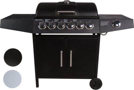 Gas BBQ - Zinaps Gas Barbecue Grill Trolley BBQ 3/4/5/6 Burner met Side Fornuis Gas Grill TÜV Getest, Zwart -  (WK 02124) - Deluxe HB