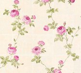 A.S. Création behangpapier bloemen roze, groen en beige - AS-345014 - 53 cm x 10,05 m